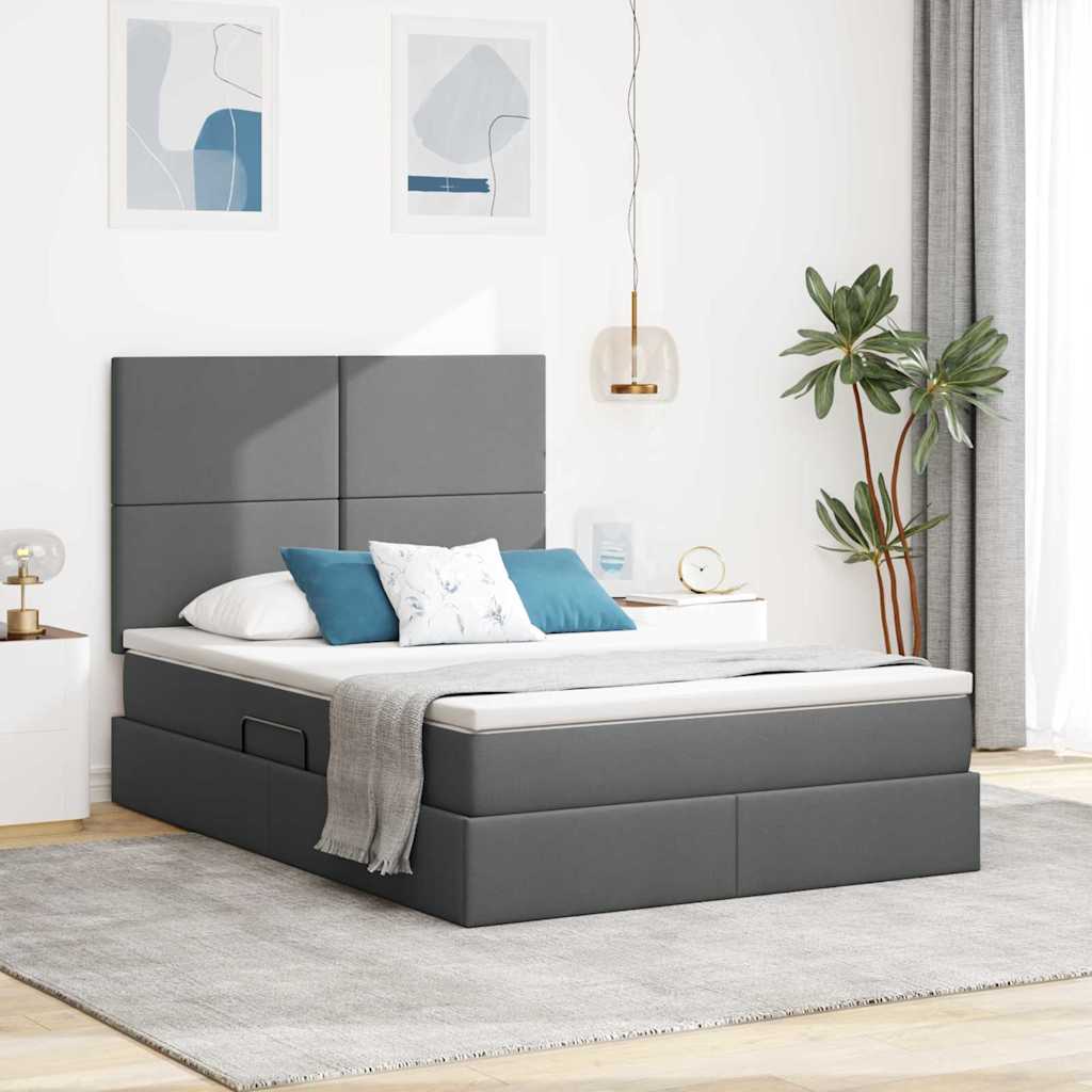 vidaXL Cama con almacenamiento y colchón Gris oscuro 140 x 200 cm tela