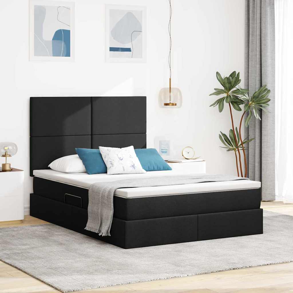 vidaXL Cama con almacenamiento y colchón Negro 140 x 200 cm tela