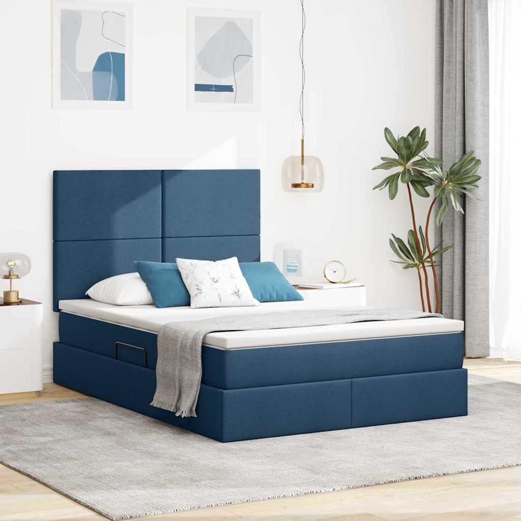 vidaXL Cama con almacenamiento y colchón Azul 140 x 200 cm tela