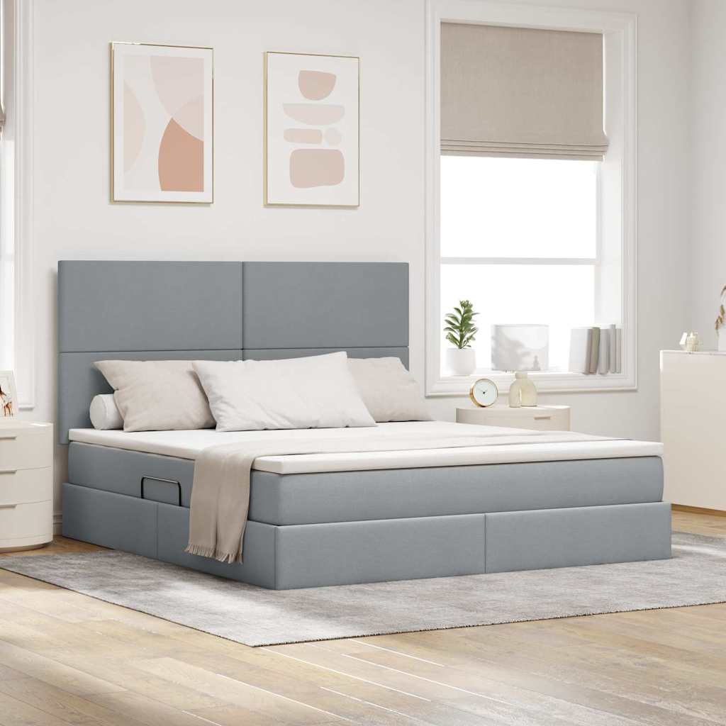 vidaXL Cama con almacenamiento y colchón Gris Claro 160 x 200 cm tela