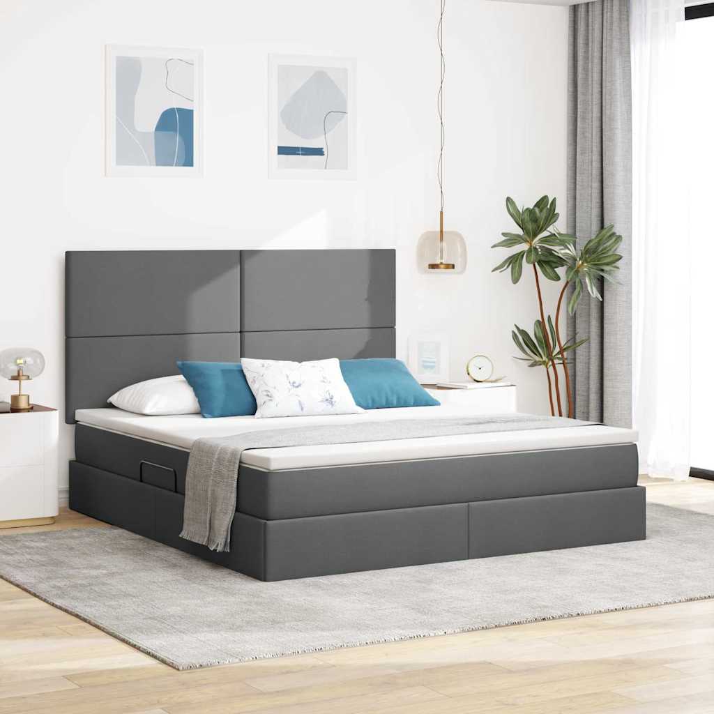 vidaXL Cama con almacenamiento y colchón Gris oscuro 180 x 200 cm tela