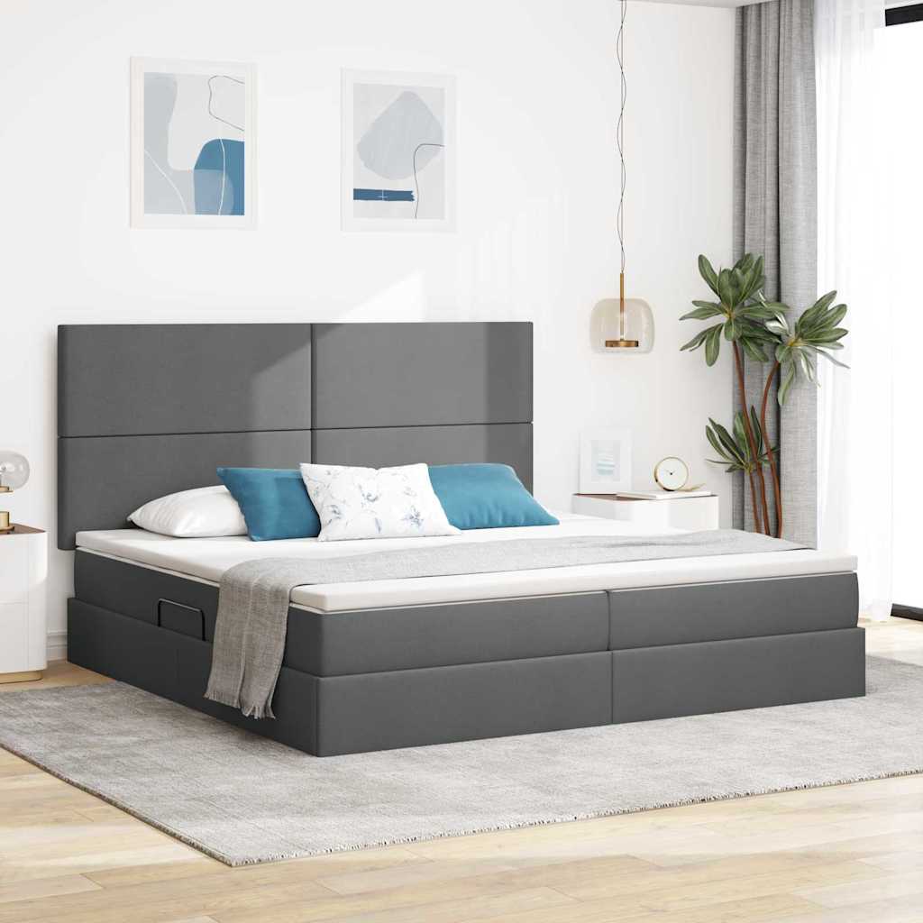 vidaXL Cama con almacenamiento y colchón Gris oscuro 200 x 200 cm tela