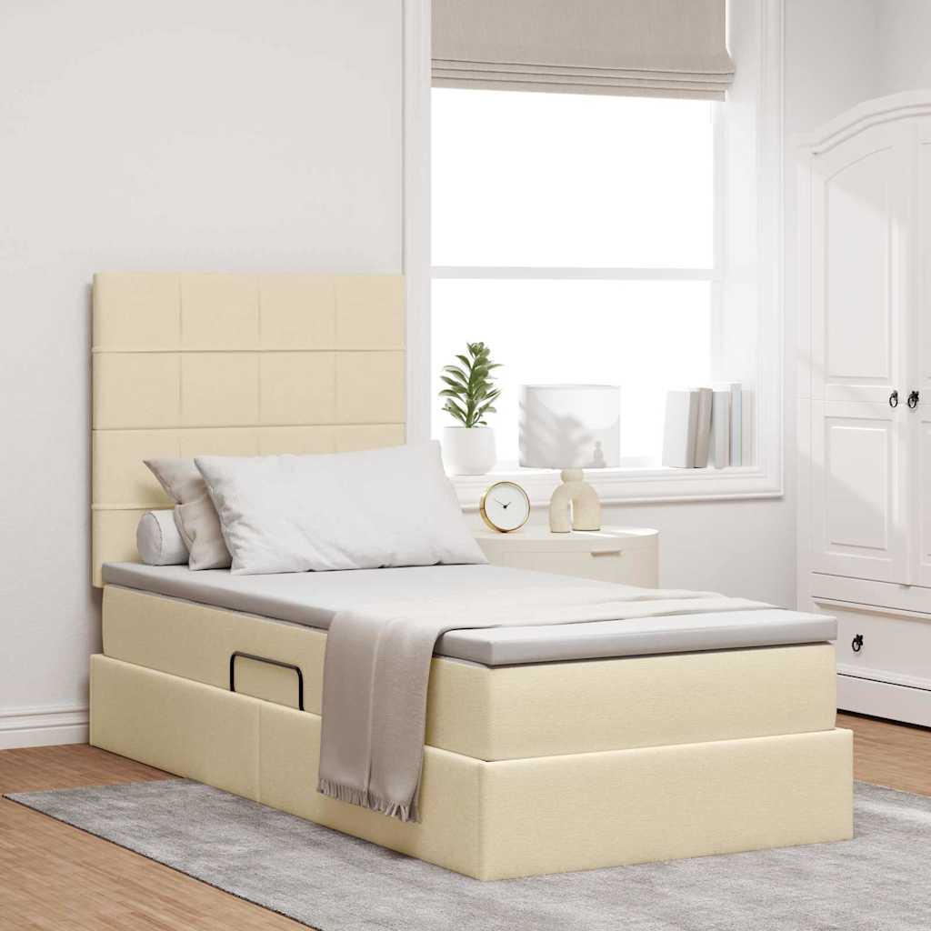 vidaXL Cama con almacenamiento y colchón Crema 100 x 200 cm tela