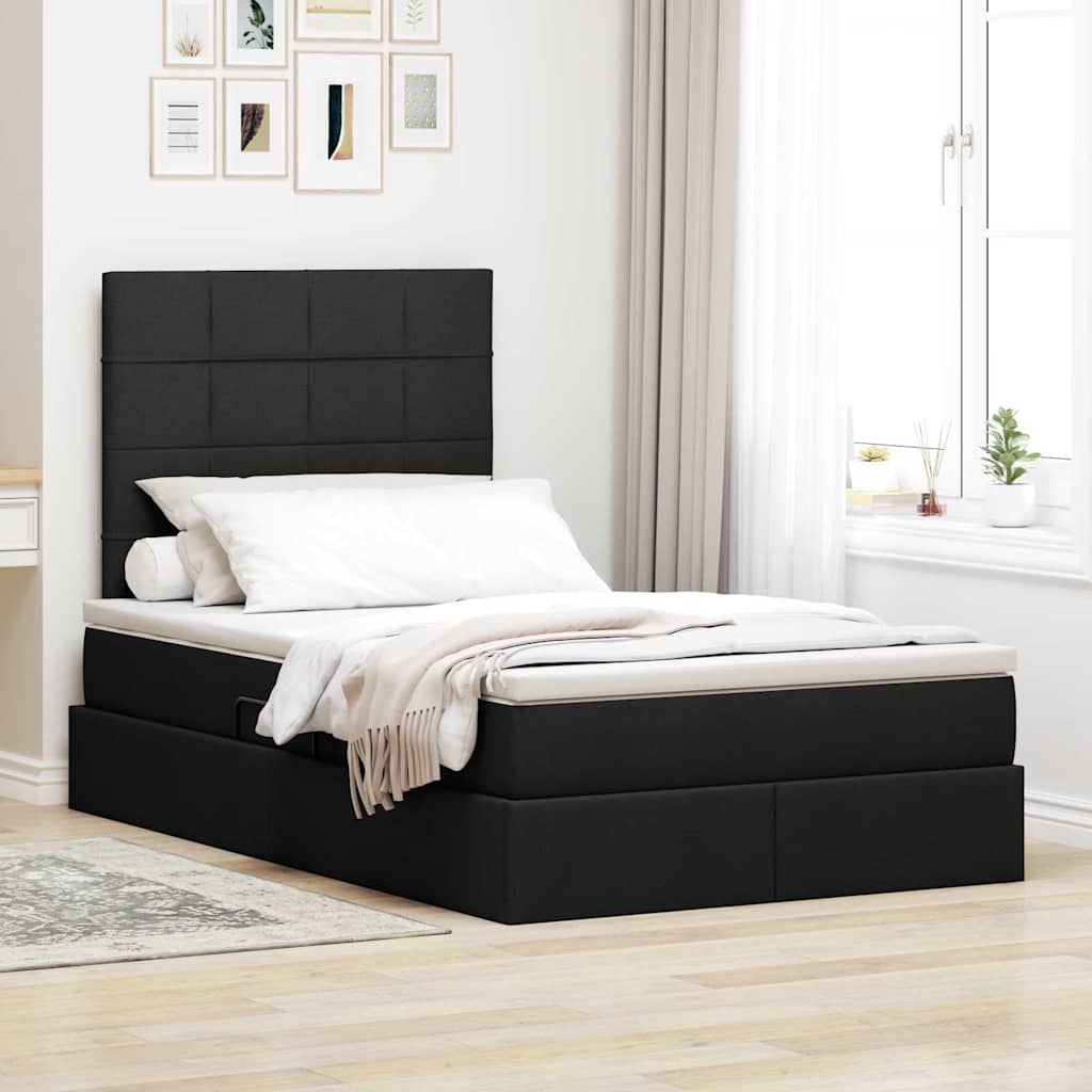 vidaXL Cama con almacenamiento y colchón Negro 120 x 200 cm tela