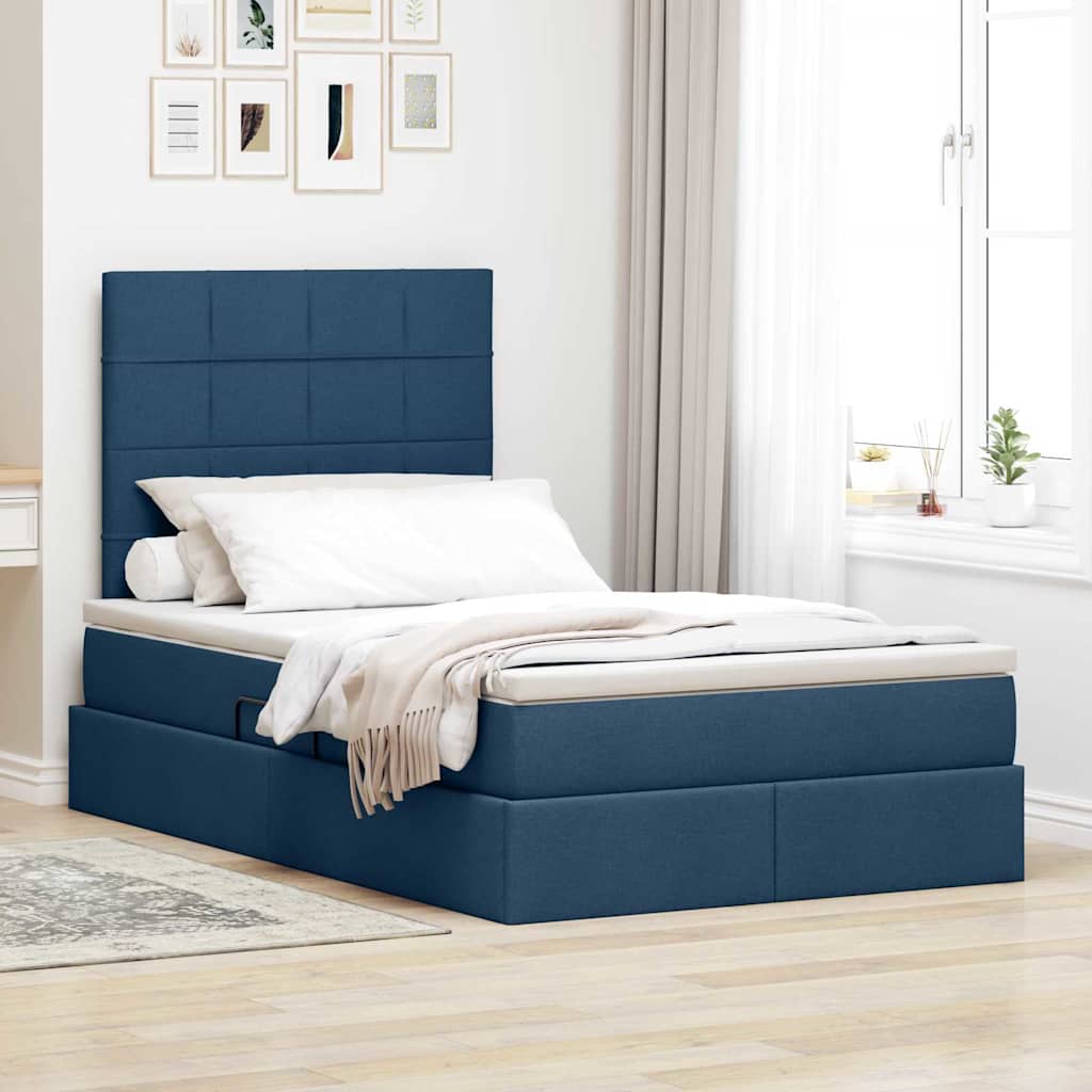 vidaXL Cama con almacenamiento y colchón Azul 120 x 200 cm tela