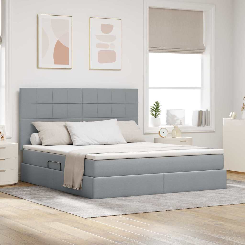vidaXL Cama con almacenamiento y colchón Gris Claro 180 x 200 cm tela