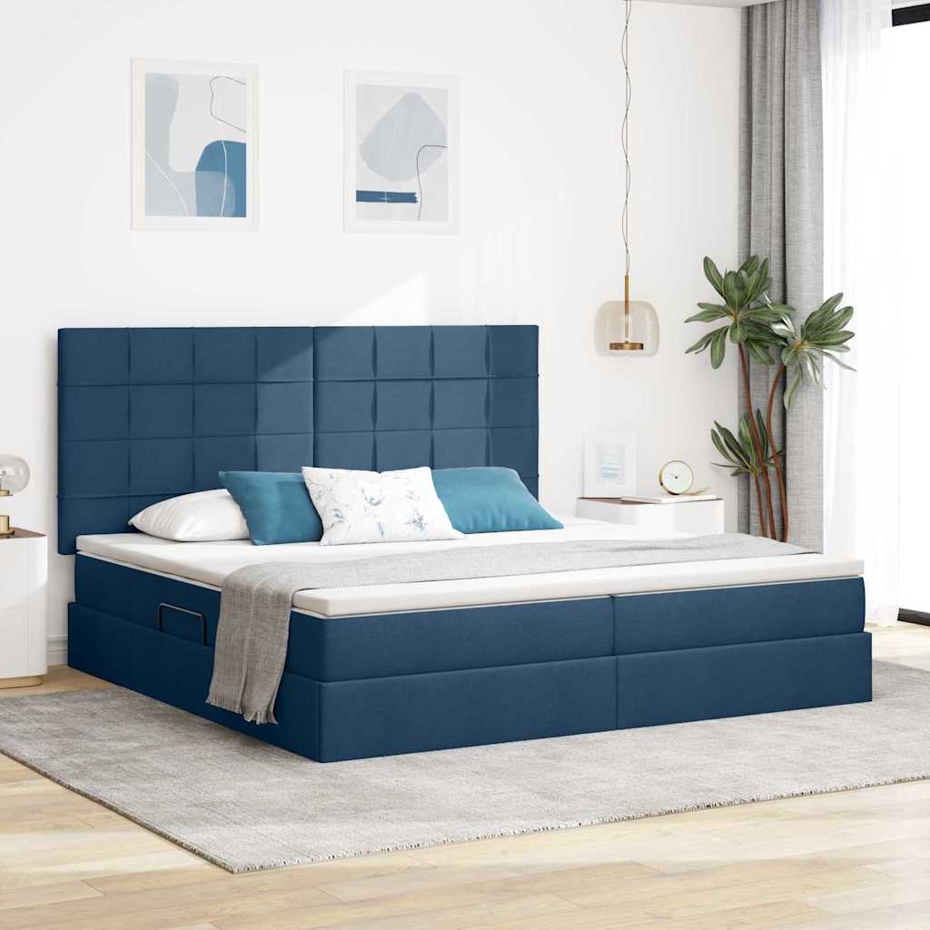 vidaXL Cama con almacenamiento y colchón Azul 200 x 200 cm tela