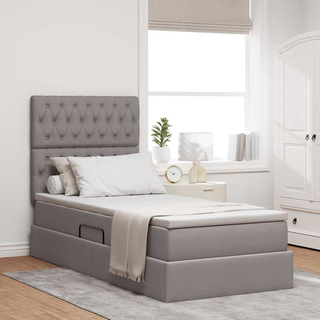 vidaXL Cama con almacenamiento y colchón Taupé 100 x 200 cm tela