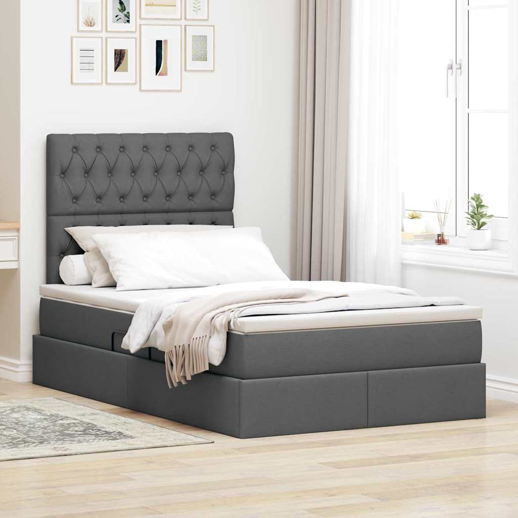 vidaXL Cama con almacenamiento y colchón Gris oscuro 120 x 200 cm tela