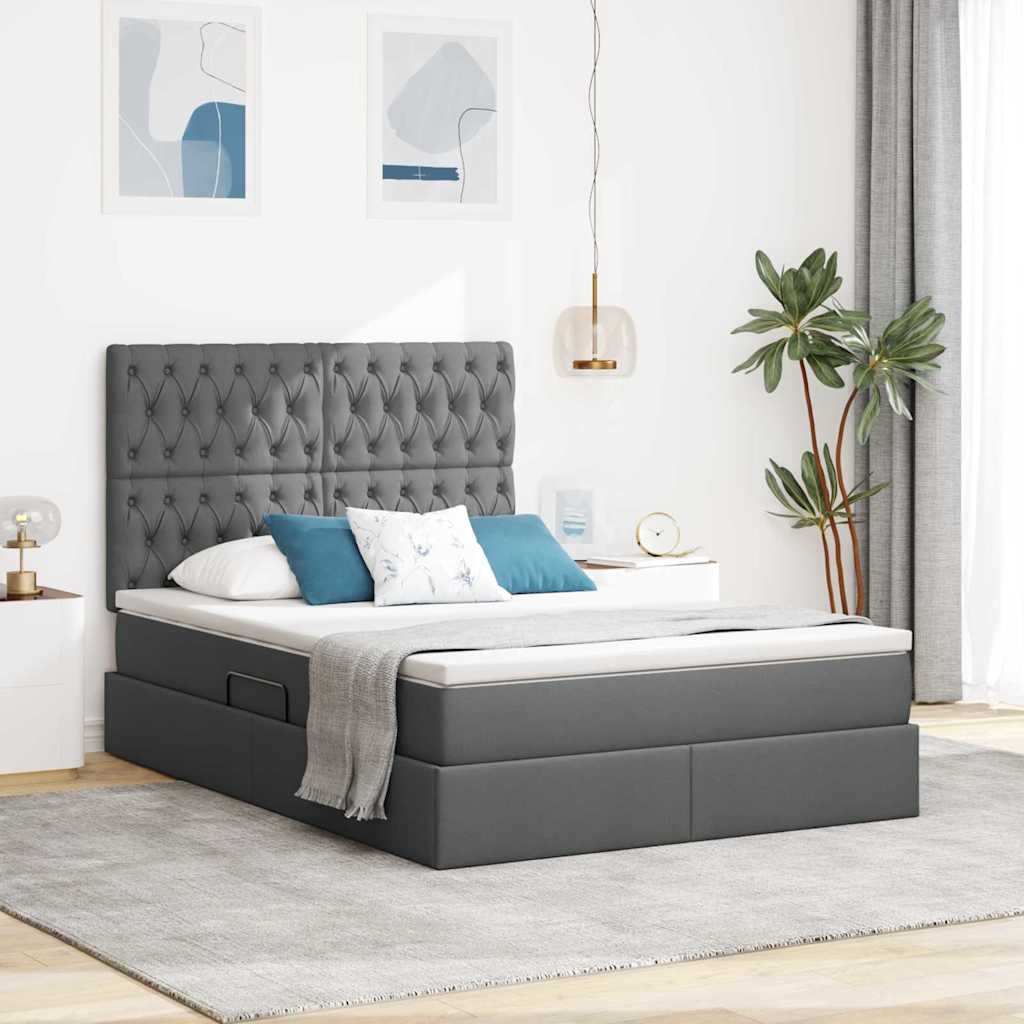vidaXL Cama con almacenamiento y colchón Gris oscuro 140 x 190 cm tela