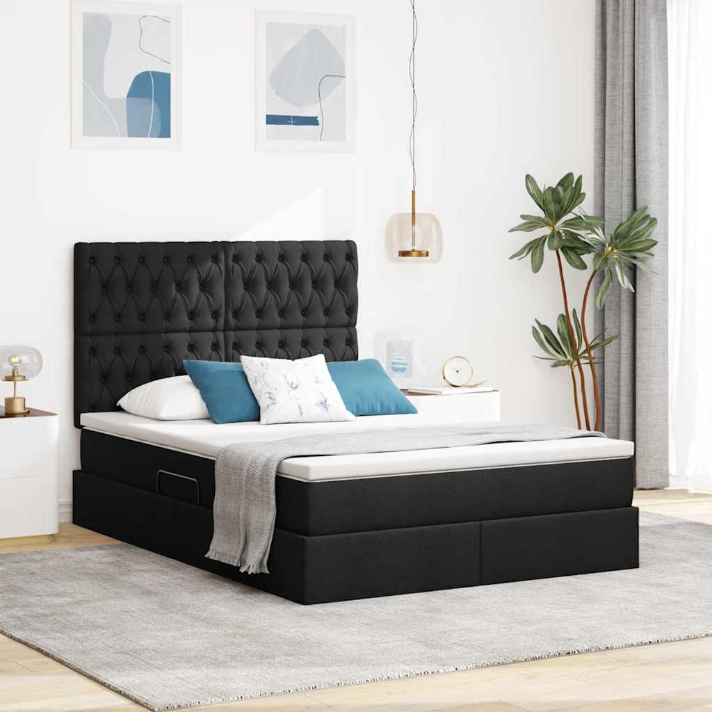 vidaXL Cama con almacenamiento y colchón Negro 140 x 190 cm tela