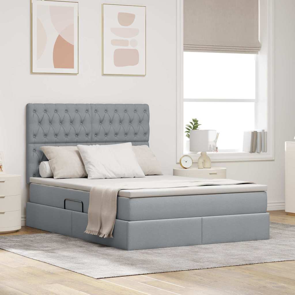 vidaXL Cama con almacenamiento y colchón Gris Claro 140 x 200 cm tela