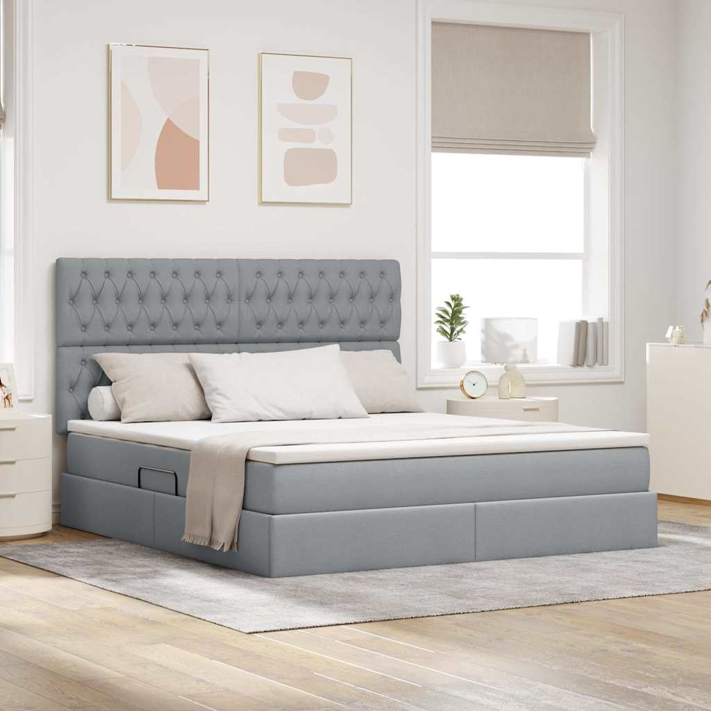 vidaXL Cama con almacenamiento y colchón Gris Claro 180 x 200 cm tela