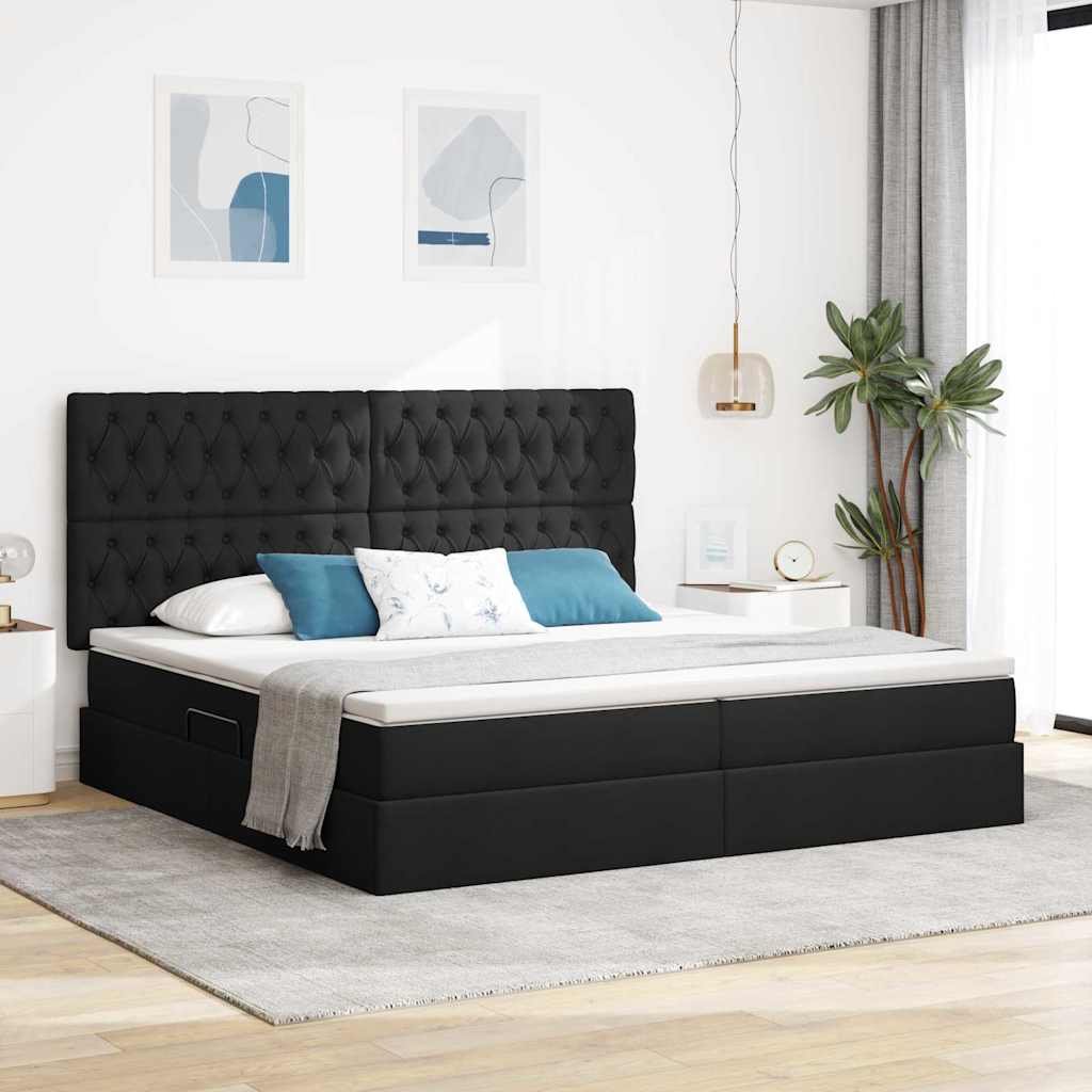 vidaXL Cama con almacenamiento y colchón Negro 200 x 200 cm tela