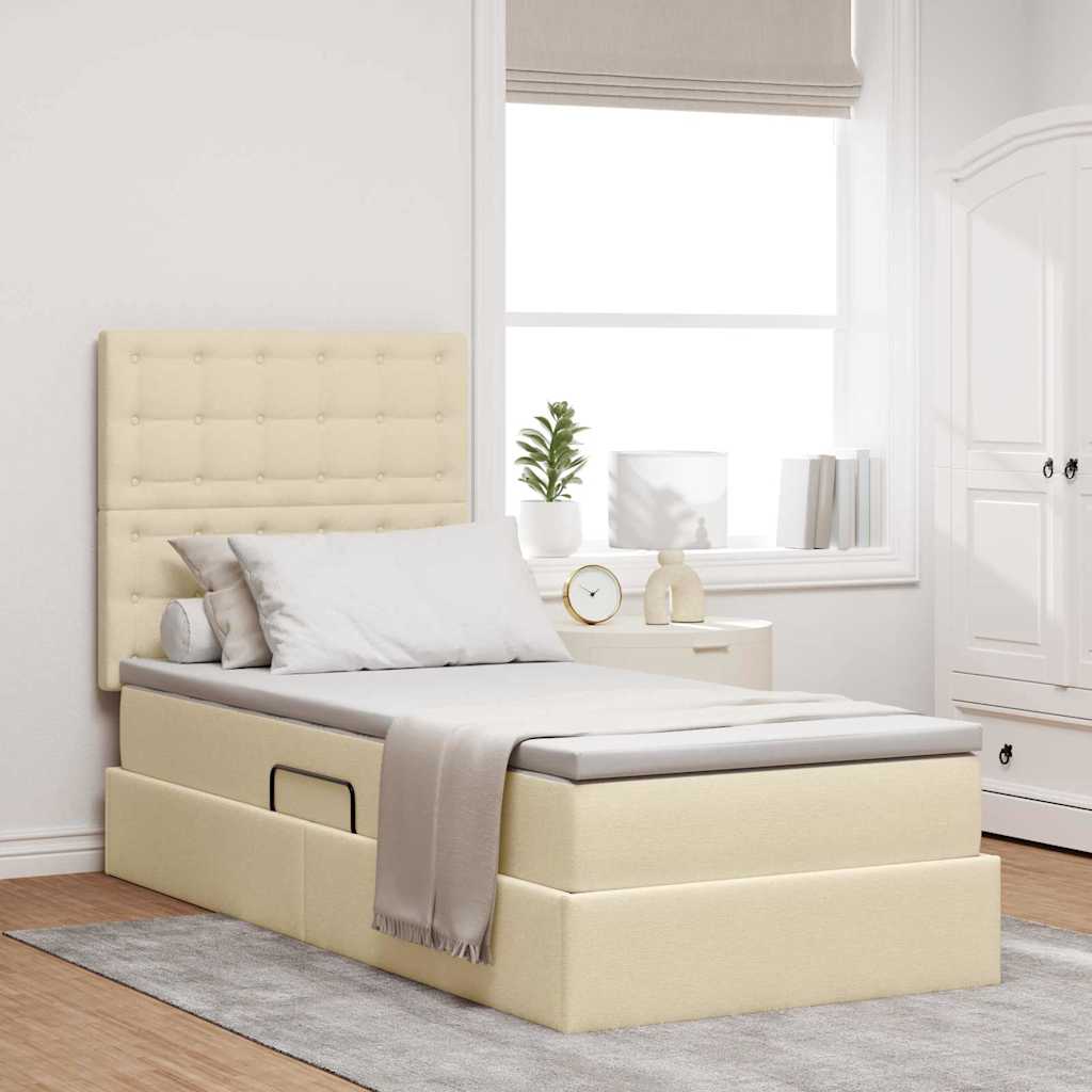 vidaXL Cama con almacenamiento y colchón Crema 90 x 190 cm tela