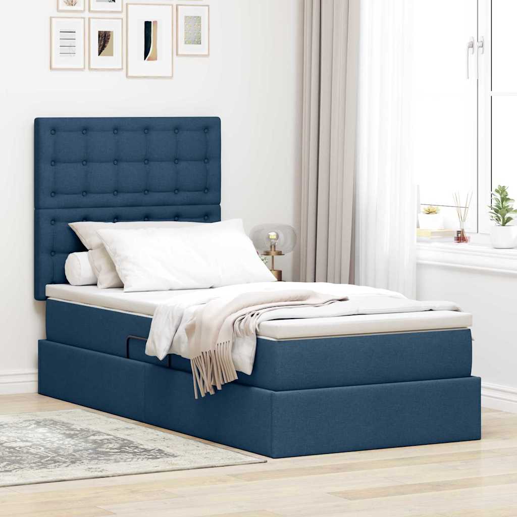vidaXL Cama con almacenamiento y colchón Azul 90 x 200 cm tela
