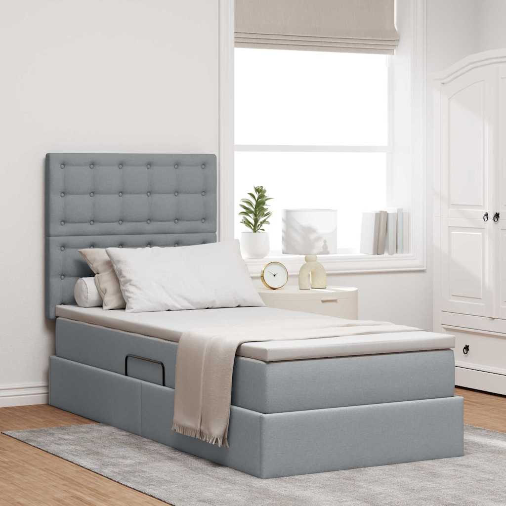 vidaXL Cama con almacenamiento y colchón Gris Claro 100 x 200 cm tela