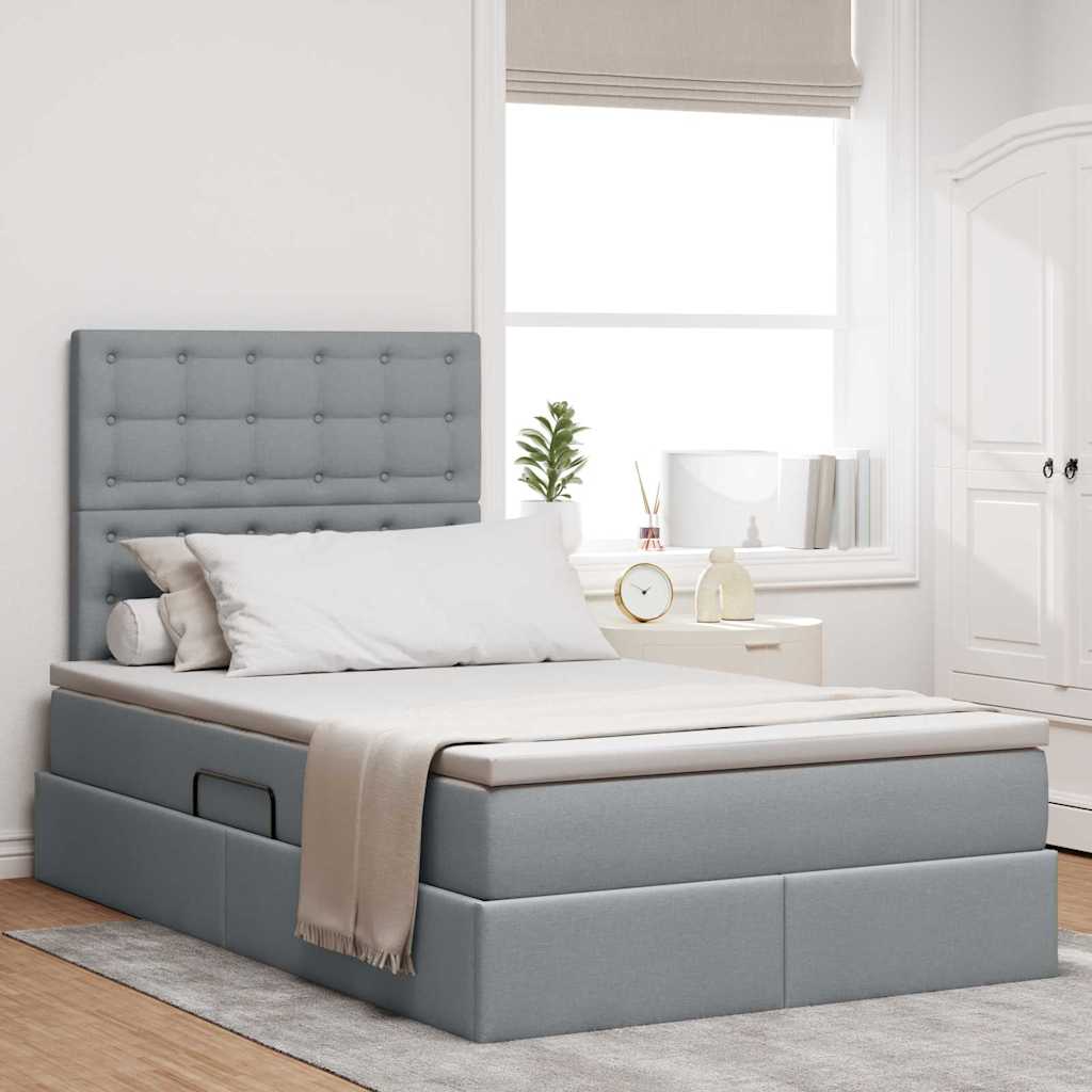 vidaXL Cama con almacenamiento y colchón Gris Claro 120 x 200 cm tela