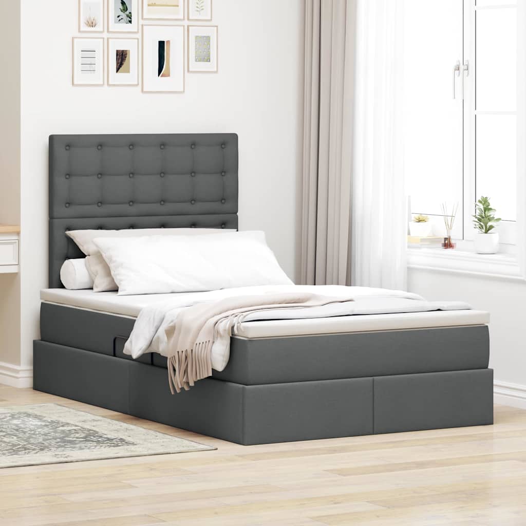 vidaXL Cama con almacenamiento y colchón Gris oscuro 120 x 200 cm tela
