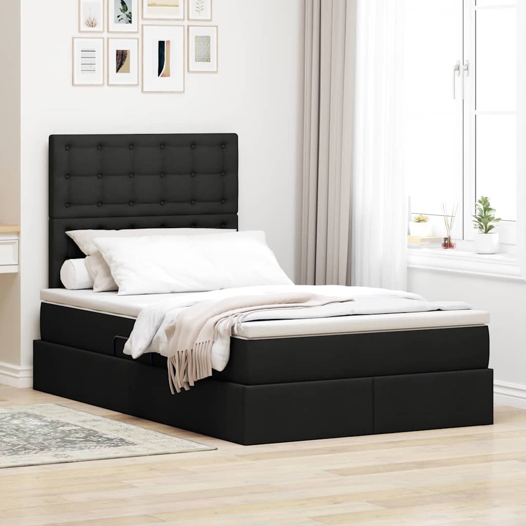 vidaXL Cama con almacenamiento y colchón Negro 120 x 200 cm tela