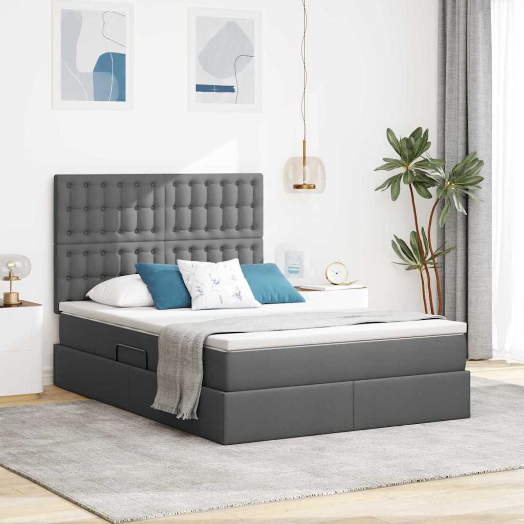 vidaXL Cama con almacenamiento y colchón Gris oscuro 140 x 190 cm tela