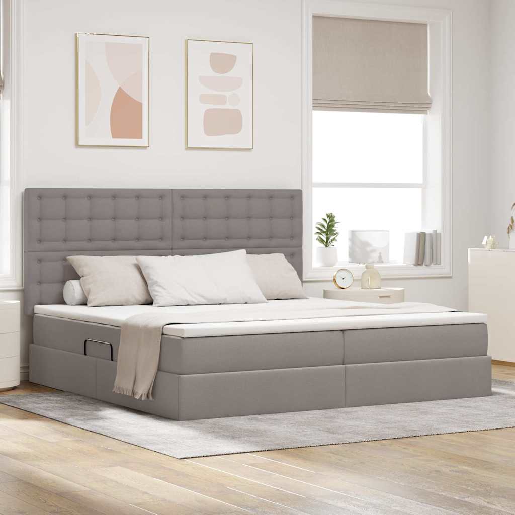 vidaXL Cama con almacenamiento y colchón Taupé 200 x 200 cm tela