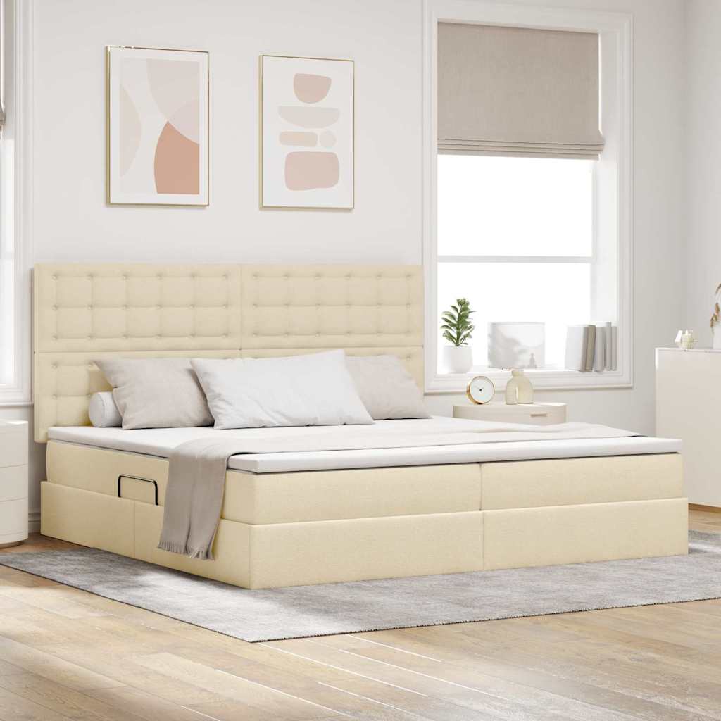 vidaXL Cama con almacenamiento y colchón Crema 200 x 200 cm tela