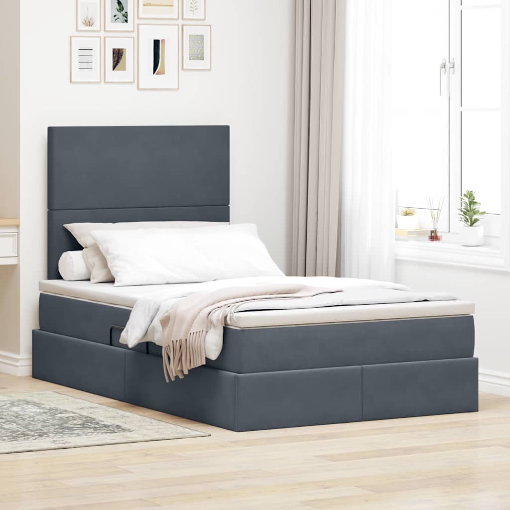 vidaXL Cama con almacenamiento y colchón Gris oscuro 120 x 200 cm