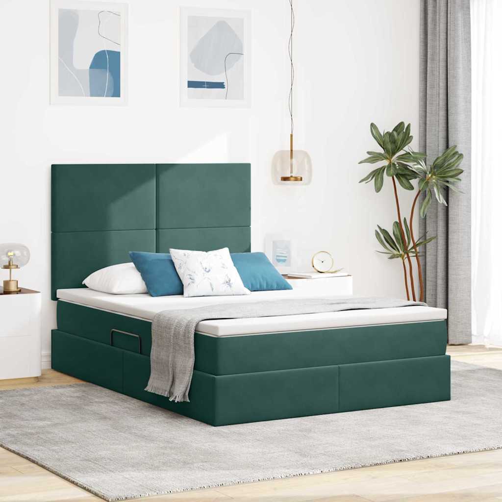 vidaXL Cama con almacenamiento y colchón Verde oscuro 140 x 200 cm