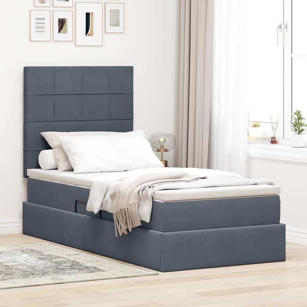 vidaXL Cama con almacenamiento y colchón Gris oscuro 90 x 200 cm