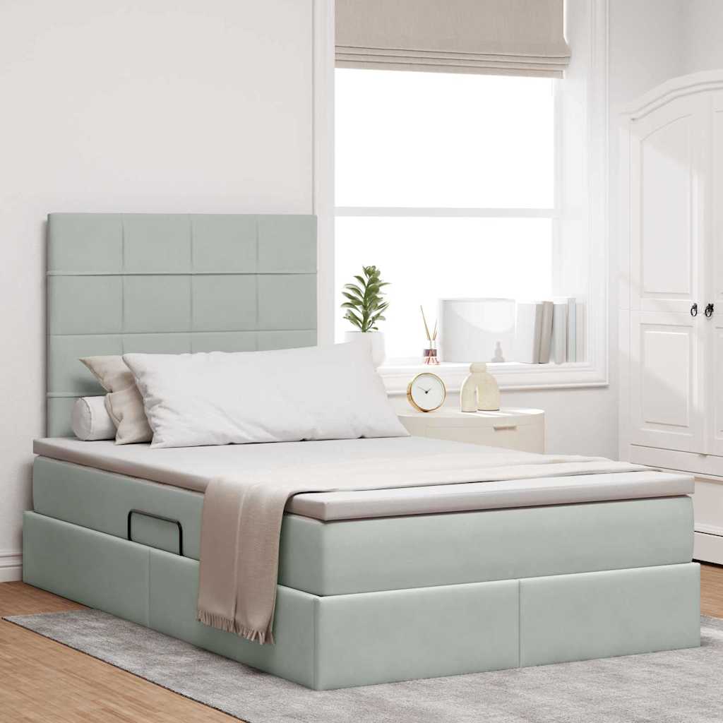 vidaXL Cama con almacenamiento y colchón Gris Claro 120 x 200 cm