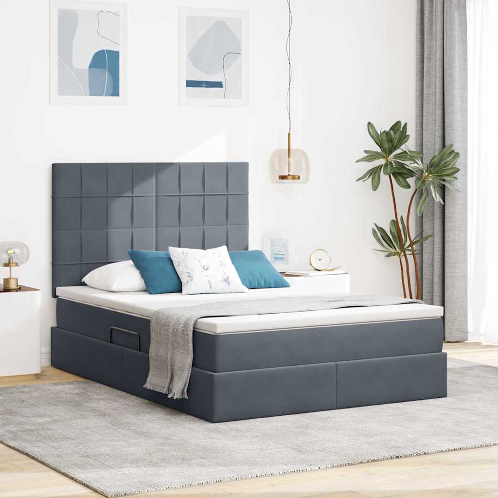 vidaXL Cama con almacenamiento y colchón Gris oscuro 140 x 190 cm