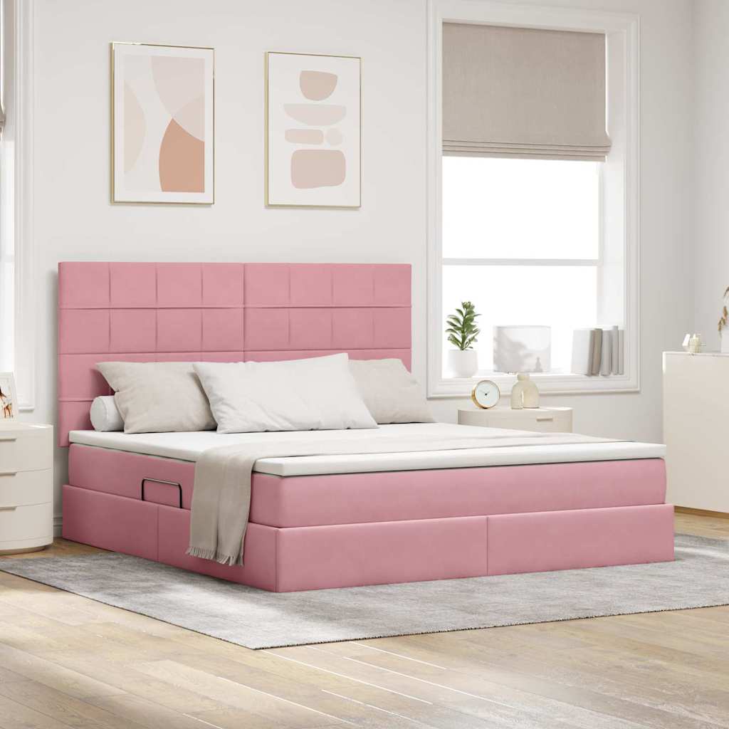 vidaXL Cama con almacenamiento y colchón Rosa 160 x 200 cm Terciopelo
