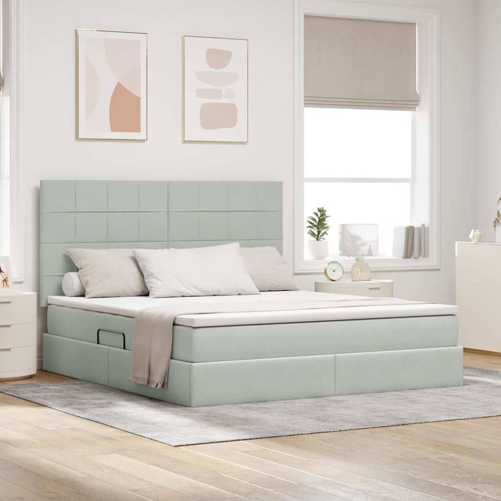 vidaXL Cama con almacenamiento y colchón Gris Claro 180 x 200 cm