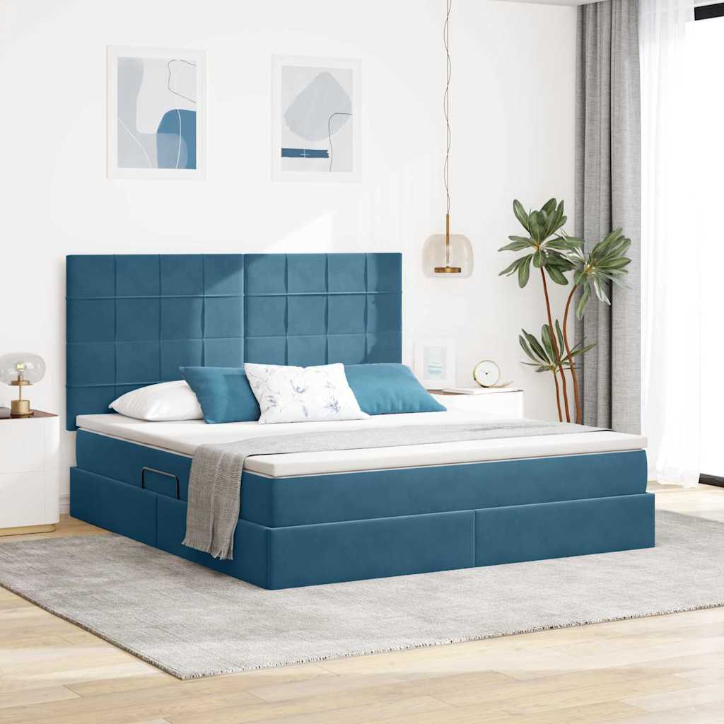 vidaXL Cama con almacenamiento y colchón Azul Oscuro 180 x 200 cm