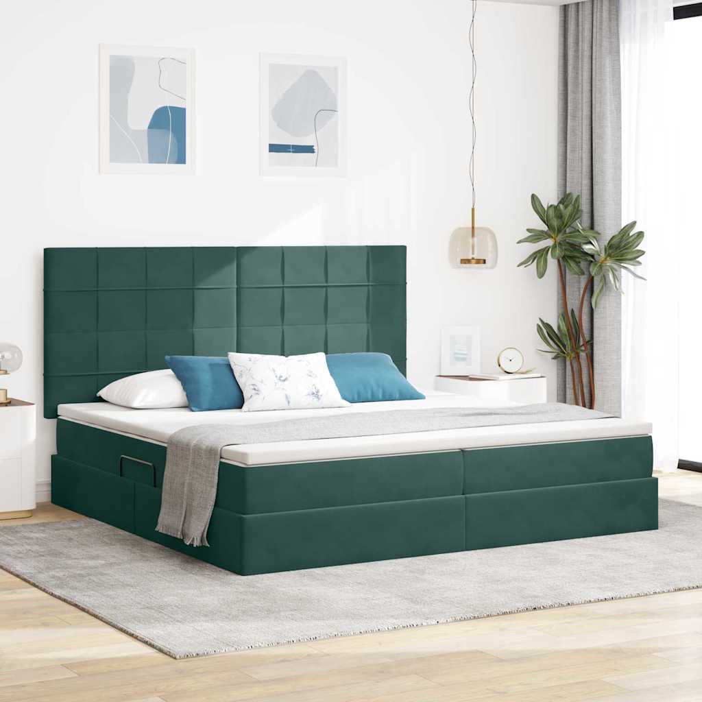 vidaXL Cama con almacenamiento y colchón Verde oscuro 200 x 200 cm