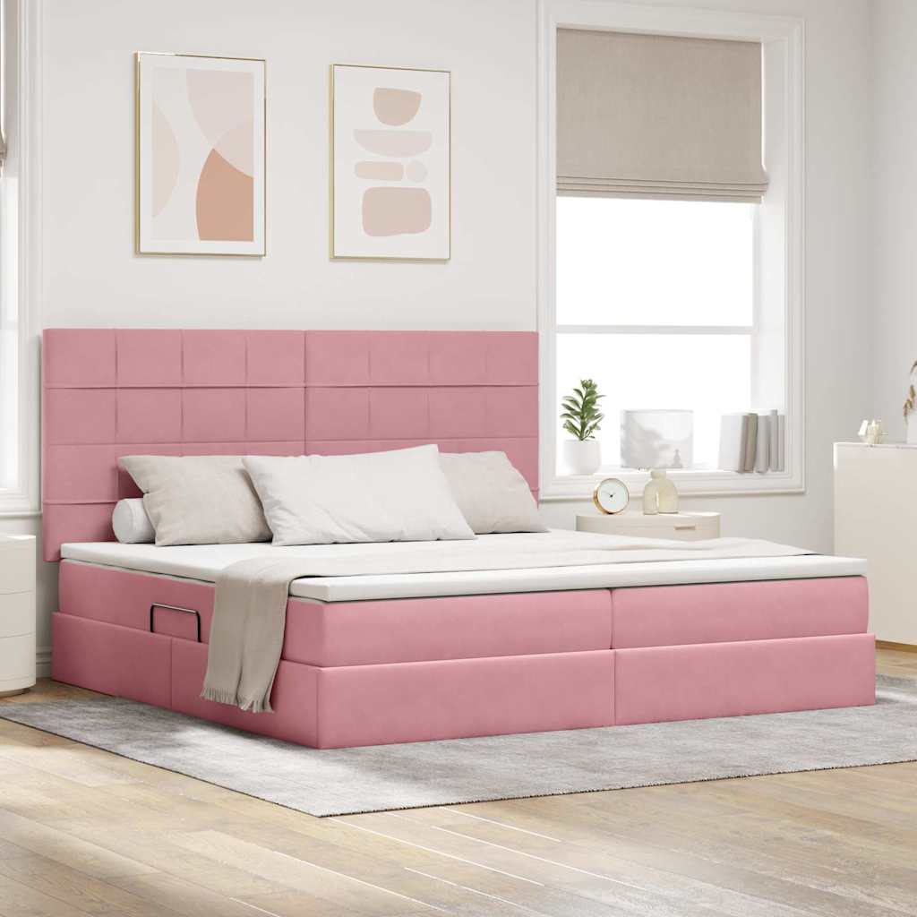 vidaXL Cama con almacenamiento y colchón Rosa 200 x 200 cm Terciopelo