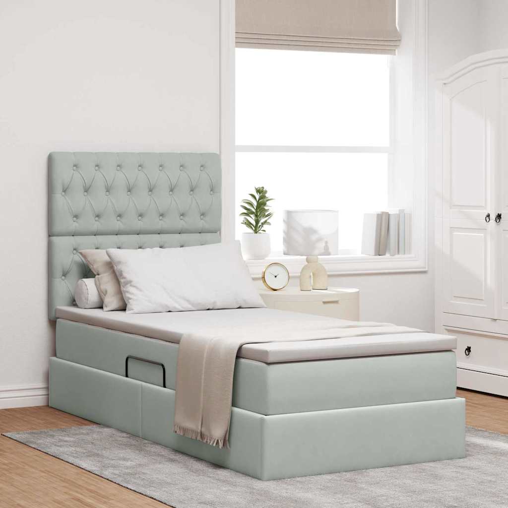 vidaXL Cama con almacenamiento y colchón Gris Claro 90 x 200 cm
