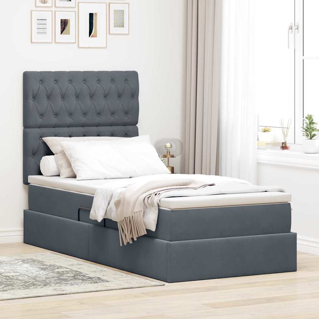 vidaXL Cama con almacenamiento y colchón Gris oscuro 90 x 200 cm