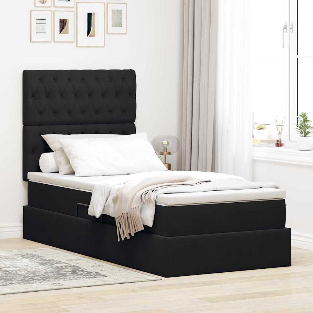 vidaXL Cama con almacenamiento y colchón Negro 100 x 200 cm Terciopelo