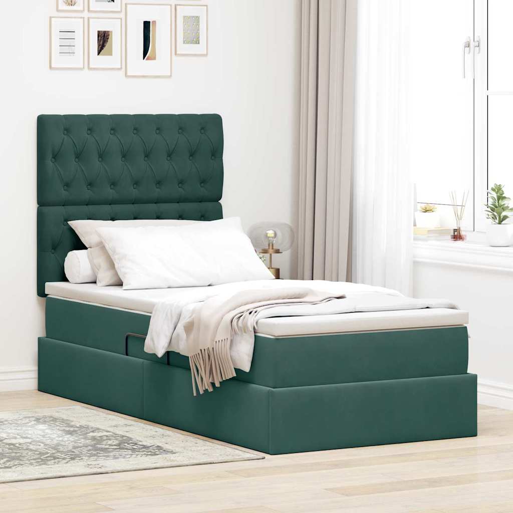 vidaXL Cama con almacenamiento y colchón Verde oscuro 100 x 200 cm