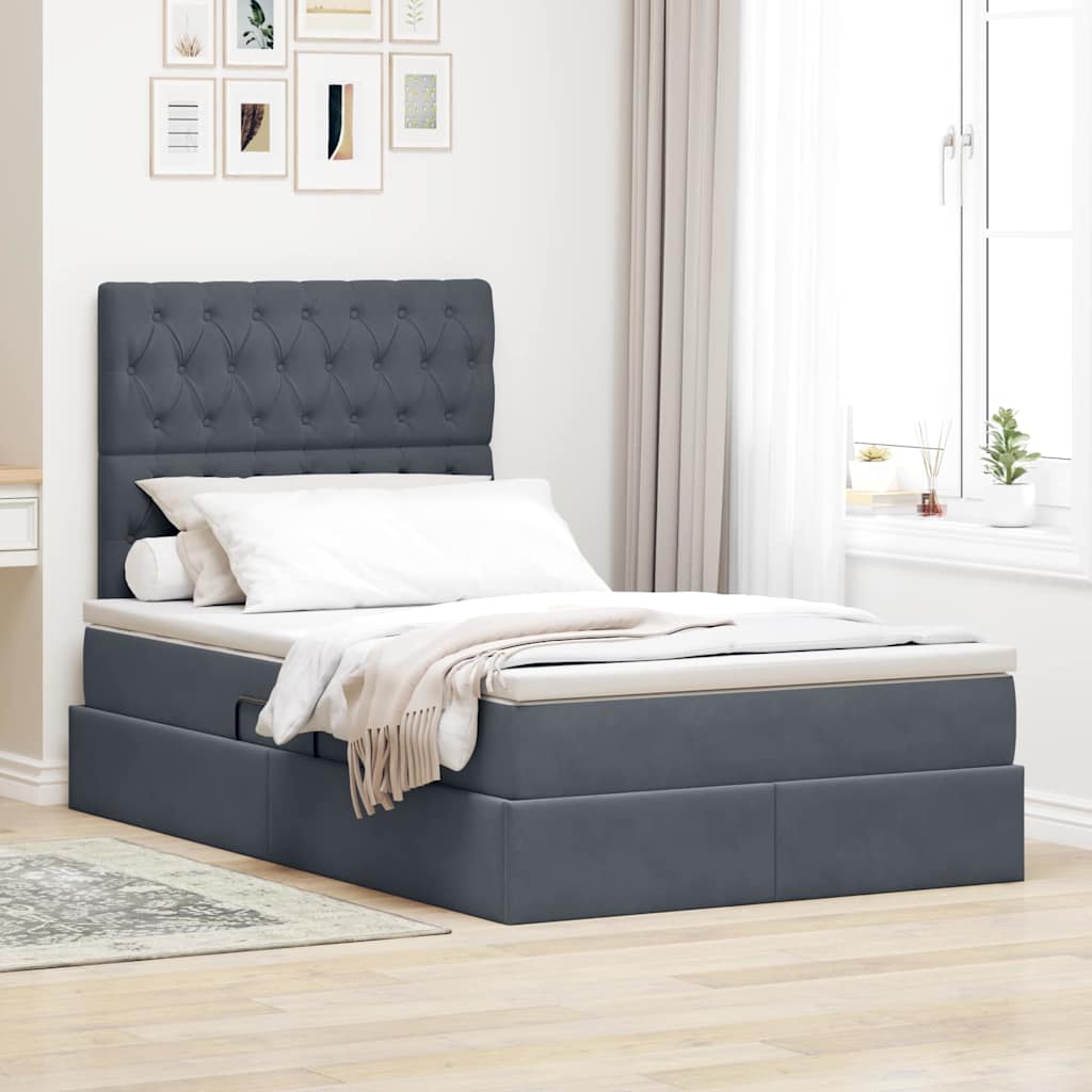 vidaXL Cama con almacenamiento y colchón Gris oscuro 120 x 200 cm