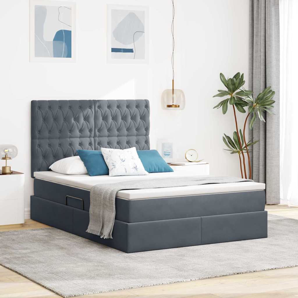 vidaXL Cama con almacenamiento y colchón Gris oscuro 140 x 190 cm