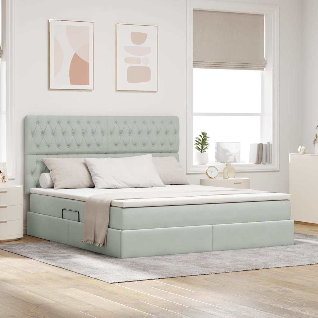 vidaXL Cama con almacenamiento y colchón Gris Claro 160 x 200 cm