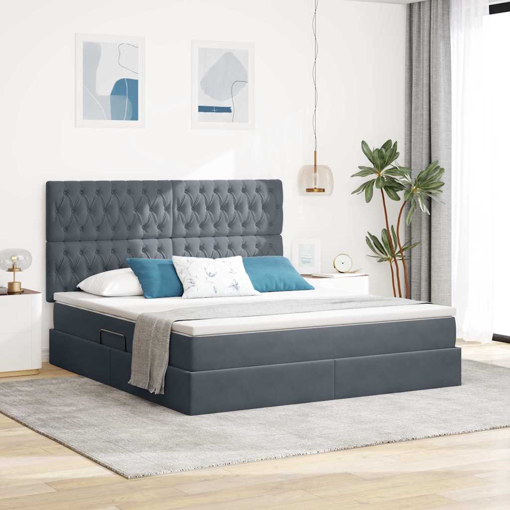 vidaXL Cama con almacenamiento y colchón Gris oscuro 180 x 200 cm