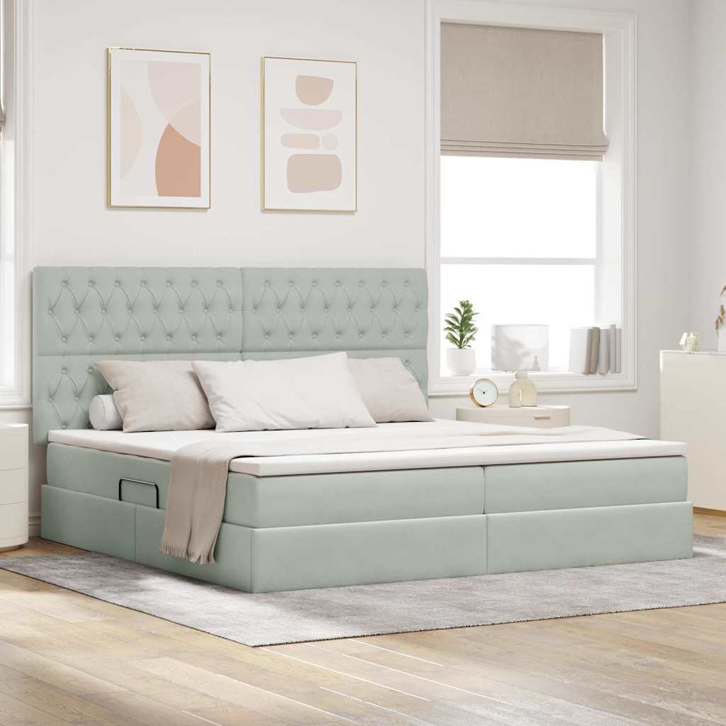 vidaXL Cama con almacenamiento y colchón Gris Claro 200 x 200 cm