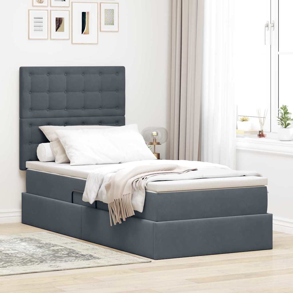 vidaXL Cama con almacenamiento y colchón Gris oscuro 90 x 190 cm