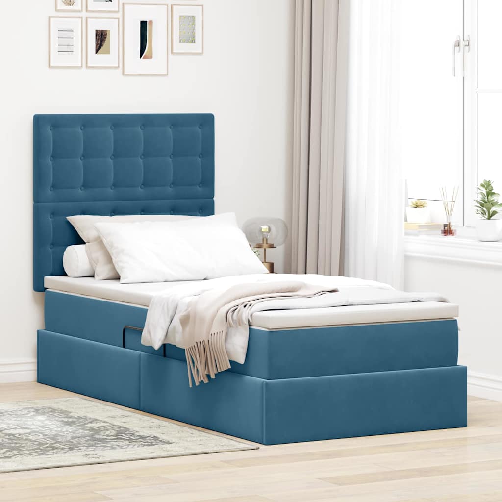 vidaXL Cama con almacenamiento y colchón Azul Oscuro 90 x 190 cm