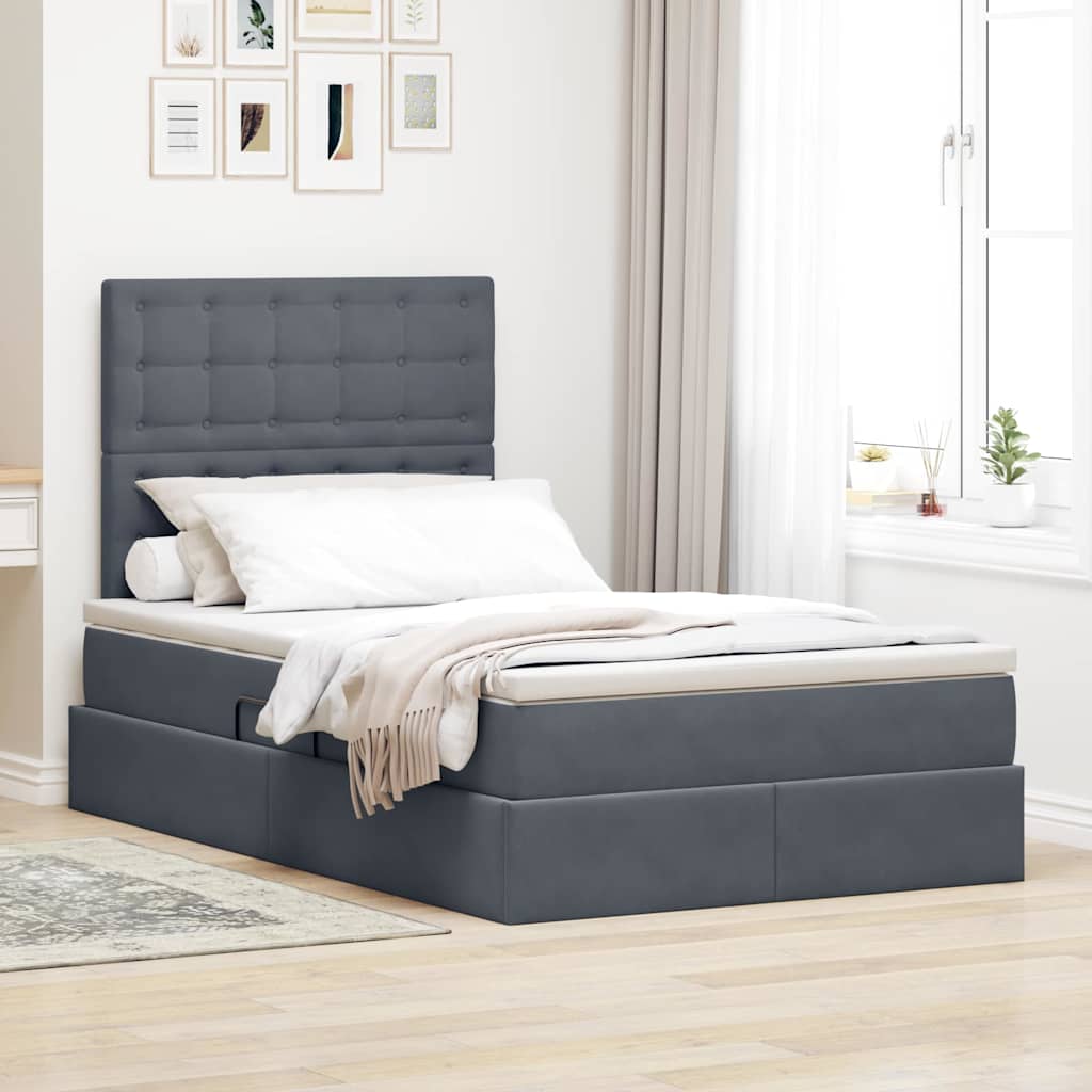 vidaXL Cama con almacenamiento y colchón Gris oscuro 120 x 200 cm