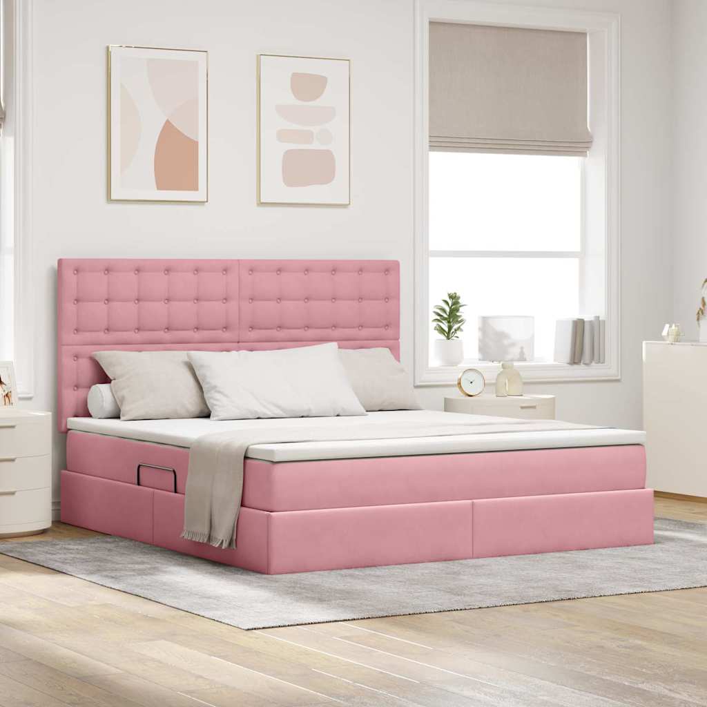 vidaXL Cama con almacenamiento y colchón Rosa 160 x 200 cm Terciopelo